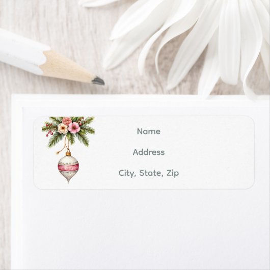 Pink Christmas Ornament Return Address ラベル (インサイチュ)