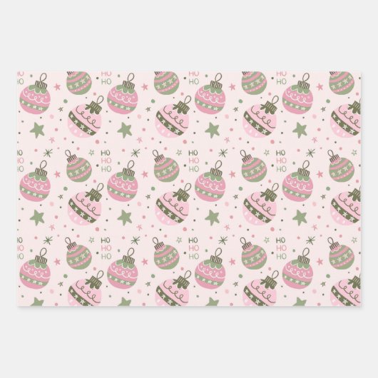 Pink Christmas Ornament Wrapping Paper ラッピングペーパーシート (正面)