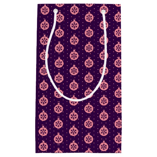 Pink Christmas Ornaments on Purple Modern Holiday スモールペーパーバッグ (正面)