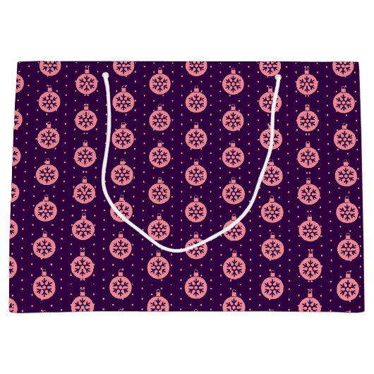 Pink Christmas Ornaments on Purple Modern Holiday ラージペーパーバッグ (正面)