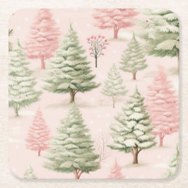 Pink Christmas Paper Coaster スクエアペーパーコースター