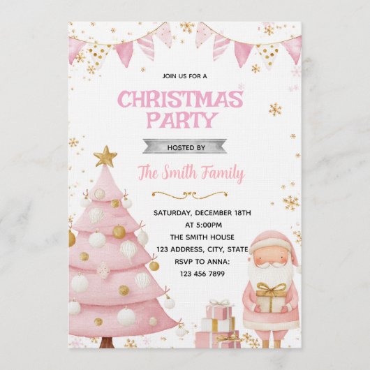 Pink Christmas Party Invitation 招待状 (正面)