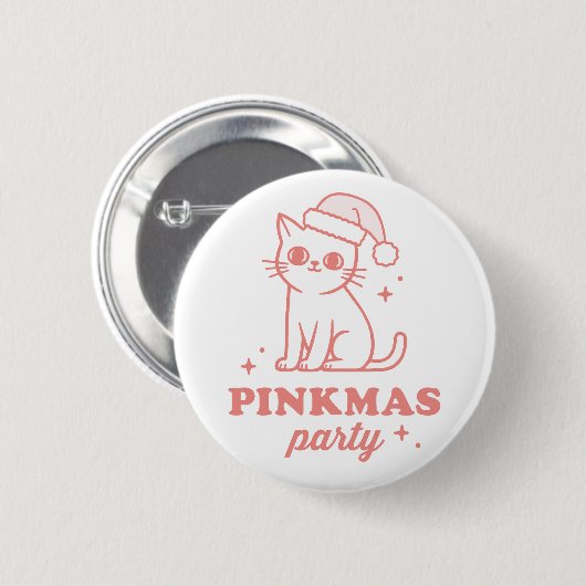 Pink Christmas party pinkmas aesthetic cat 缶バッジ (正面&裏面)