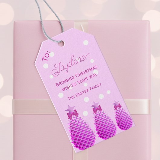 Pink Christmas Pine Cones Personalized  ギフトタグ