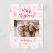 Pink Christmas Pine Trees Photo Holiday Postcard シーズンポストカード (正面)