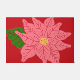 Pink Christmas Poinsettia  ドアマット