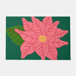 Pink Christmas Poinsettia  ドアマット