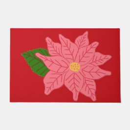 Pink Christmas Poinsettia  ドアマット