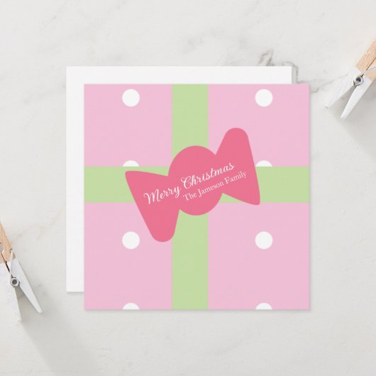 Pink Christmas Present Family  カード (正面/裏面インサイチュ)