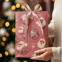 Pink Christmas Retro Santa Gift Bag ミディアムペーパーバッグ