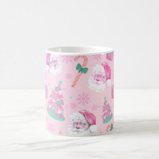 Pink Christmas Santa Clau & Tree Seamless Pattern コーヒーマグカップ (中央)