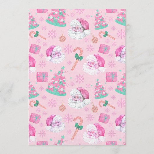 Pink Christmas Santa Clau & Tree Seamless Pattern 招待状 (正面)