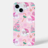 Pink Christmas Santa Clau & Tree Seamless Pattern Case-Mate iPhoneケース (裏面)