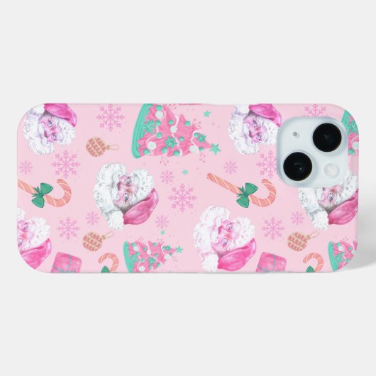 Pink Christmas Santa Clau & Tree Seamless Pattern Case-Mate iPhoneケース (裏面 (横))