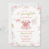 Pink Christmas Snowflake clothesline Baby Shower 招待状 (正面)