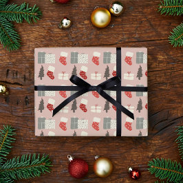 Pink Christmas Stockings Wrapping Paper  ラッピングペーパー