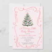 Pink Christmas Tree A Merry Little Baby Shower 招待状 (正面)