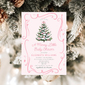 Pink Christmas Tree A Merry Little Baby Shower 招待状