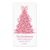 Pink Christmas Tree and Bow Return Address ラベル (正面)