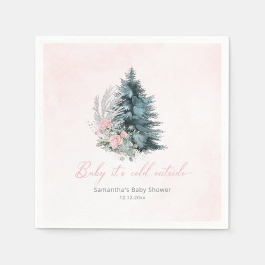 Pink Christmas tree Baby its cold outside スタンダードカクテルナプキン (正面)