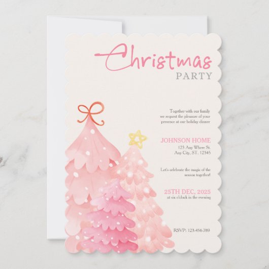 Pink Christmas Tree Christmas Party Invitation 招待状 (正面)