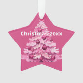 Pink Christmas Tree Dated Photo Star オーナメント (正面)