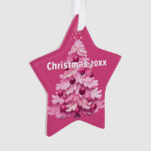 Pink Christmas Tree Dated Photo Star オーナメント (正面)
