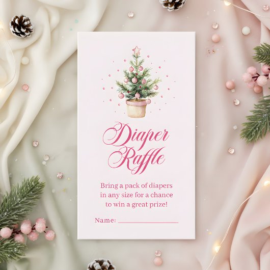 Pink Christmas Tree Diaper Raffle Baby Shower エンクロージャーカード