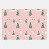Pink Christmas Tree Gingerbread Houses Bows ラッピングペーパーシート (正面3)