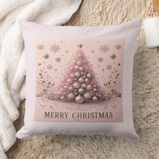 Pink Christmas tree Merry Christmas クッション (ブランケット)