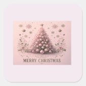 Pink Christmas Tree Merry Christmas  スクエアシール (正面)