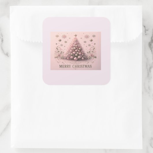 Pink Christmas Tree Merry Christmas  スクエアシール (バッグ)
