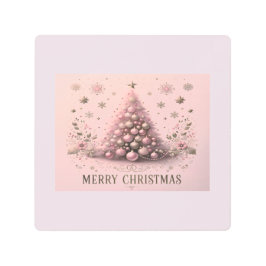 Pink Christmas Tree Merry Christmas  メタルプリント