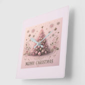 Pink Christmas Tree Merry Christmas Wall Clock スクエア壁時計 (傾斜)