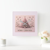 Pink Christmas Tree Merry Christmas Wall Clock スクエア壁時計 (ホーム)