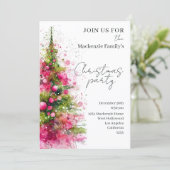 Pink Christmas Tree Party Personalized Invitation シーズンカード (スタンド正面)