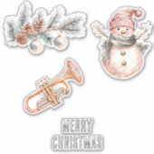 Pink Christmas Tree Pine Cones Ornaments Trumpet シール (正面)