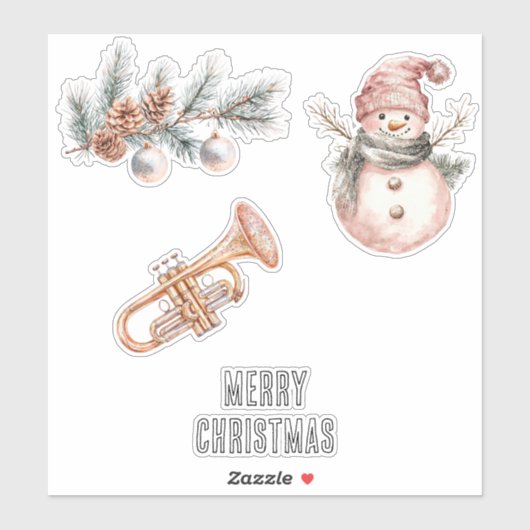 Pink Christmas Tree Pine Cones Ornaments Trumpet シール (シート)