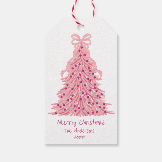 Pink Christmas Tree Pink Bow ギフトタグ (裏面)