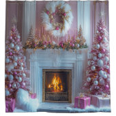 Pink Christmas Tree Pink Candles Fireplace Ostrich シャワーカーテン (正面)