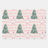 Pink Christmas Tree Snowman Playful Snowflakes ラッピングペーパーシート (正面)