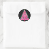 Pink Christmas Tree Sticker, Christmas Sticker ラウンドシール (バッグ)
