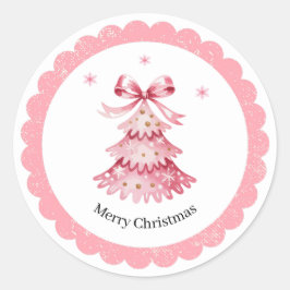 Pink Christmas Tree Sticker Pack Merry Christmas ラウンドシール