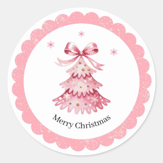 Pink Christmas Tree Sticker Pack Merry Christmas ラウンドシール (正面)