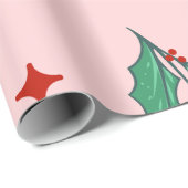 Pink Christmas trees and holly's  ラッピングペーパー (ロールコーナー)