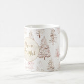 Pink Christmas Trees Gold Glitter Shine Bright コーヒーマグカップ (正面右)