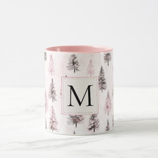 Pink Christmas Trees Monogram マグカップ (中央)