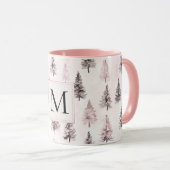 Pink Christmas Trees Monogram マグカップ (正面右)