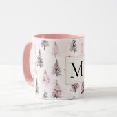 Pink Christmas Trees Monogram マグカップ (正面左)