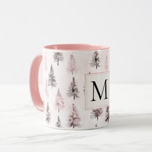 Pink Christmas Trees Monogram マグカップ (正面左)